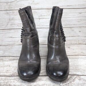 MJUS Distressed Grey Brown Strappy Block Heel Ankle Boots Size 41